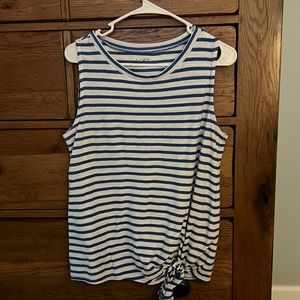 Loft blue and white striped tank top with tie